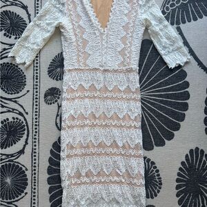 Nightcap Lace V-Neck Dress - White and Cream